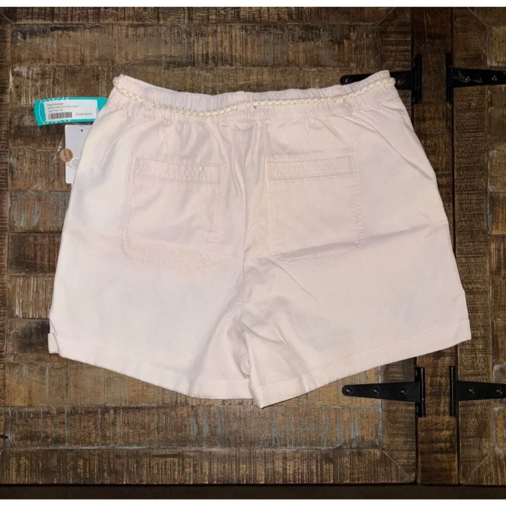 NWT New Flag & Anthem Shirley Pull On Utility Shorts Light Pink Cotton Linen M - Picture 3 of 8